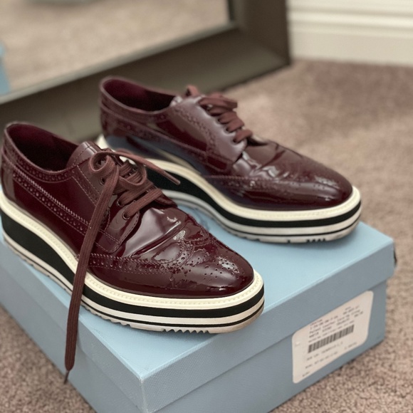 Prada Patent Leather Lace-up Creep Shoes - Picture 1 of 2